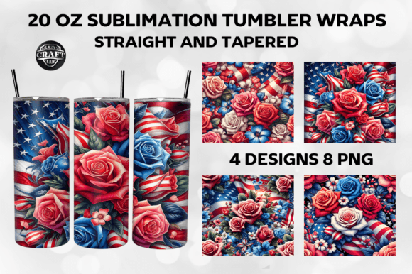 Patriotic Roses Skinny Tumbler Wrap 20oz